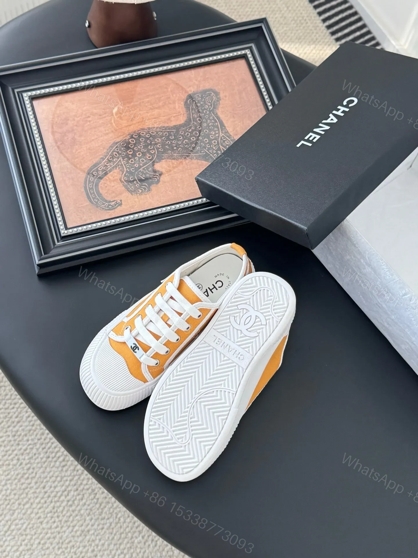 View 5 of Chanel Women Yellow Canvas And Rubber Sneakers