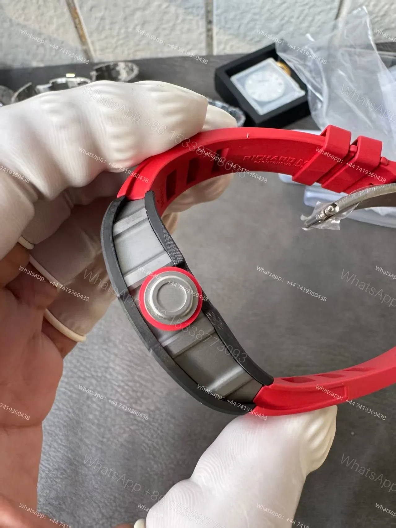 View 11 of Richard Mille RM 055 Carbon TPT Skeleton Vaucher Free-Sprung Movement Red Rubber Strap Custom Super Clone