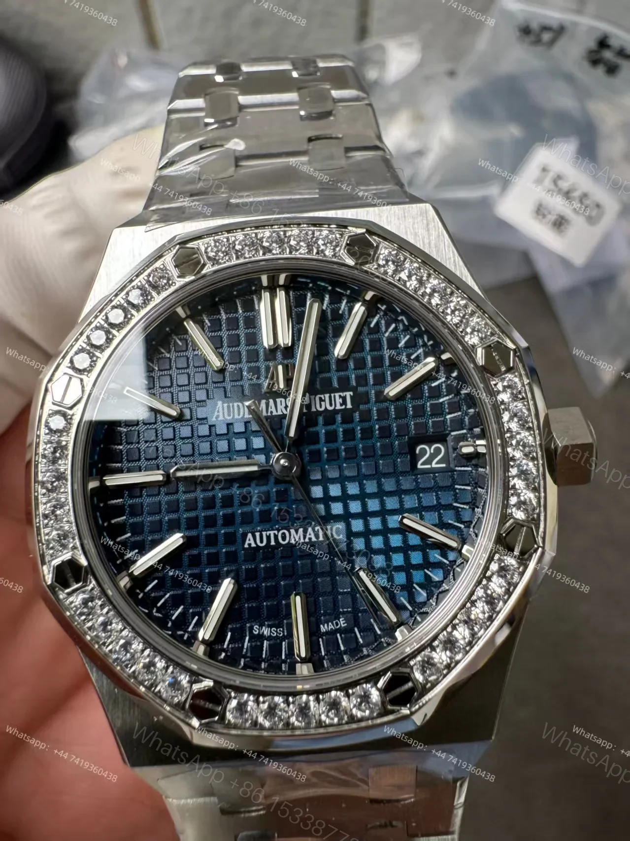 View 6 of Audemars Piguet Super Clone Royal Oak 15451ST Diamond-Set Bezel Blue Dial 37MM