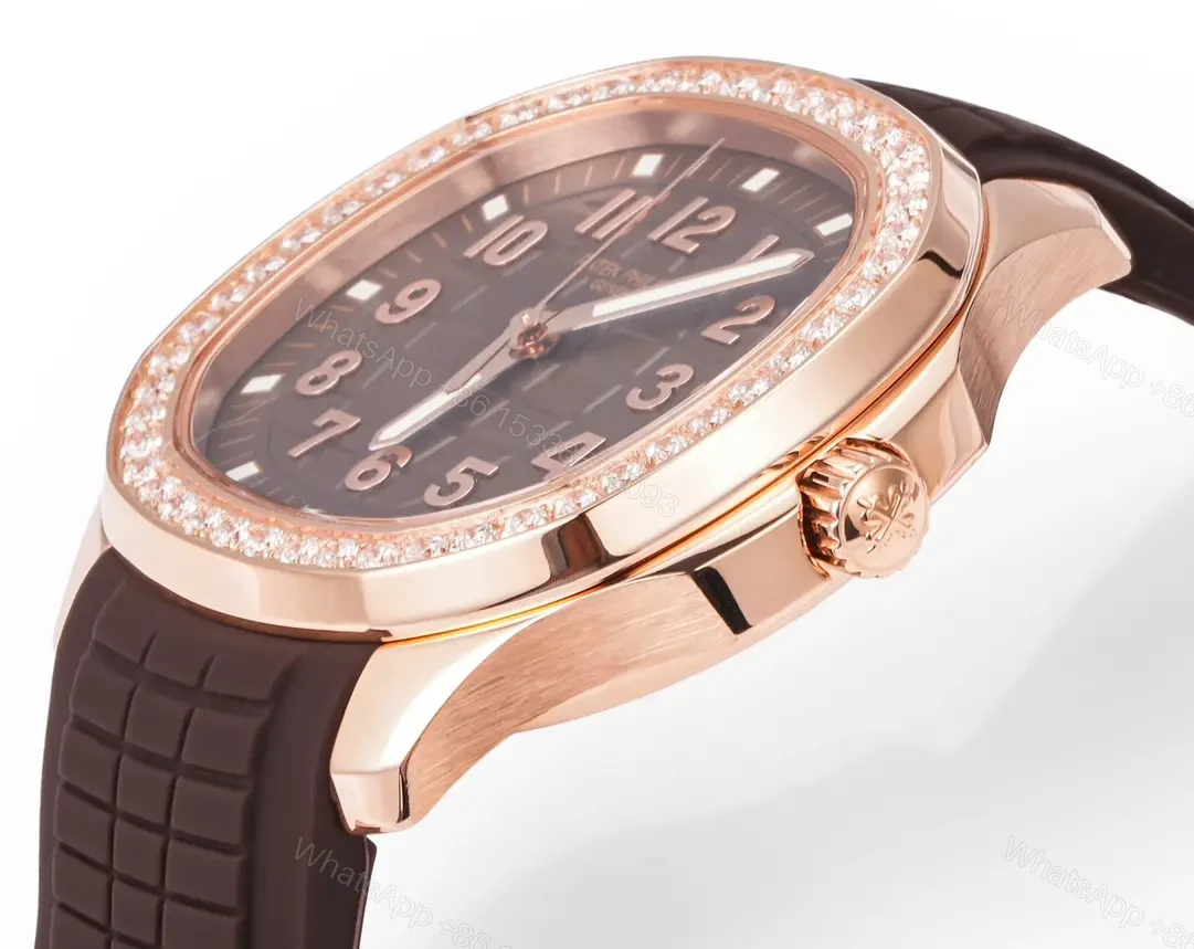View 6 of Patek Philippe Aquanaut Luce 5268 Series Rose Gold Watch with Diamond Bezel Brown Dial and Rubber Strap