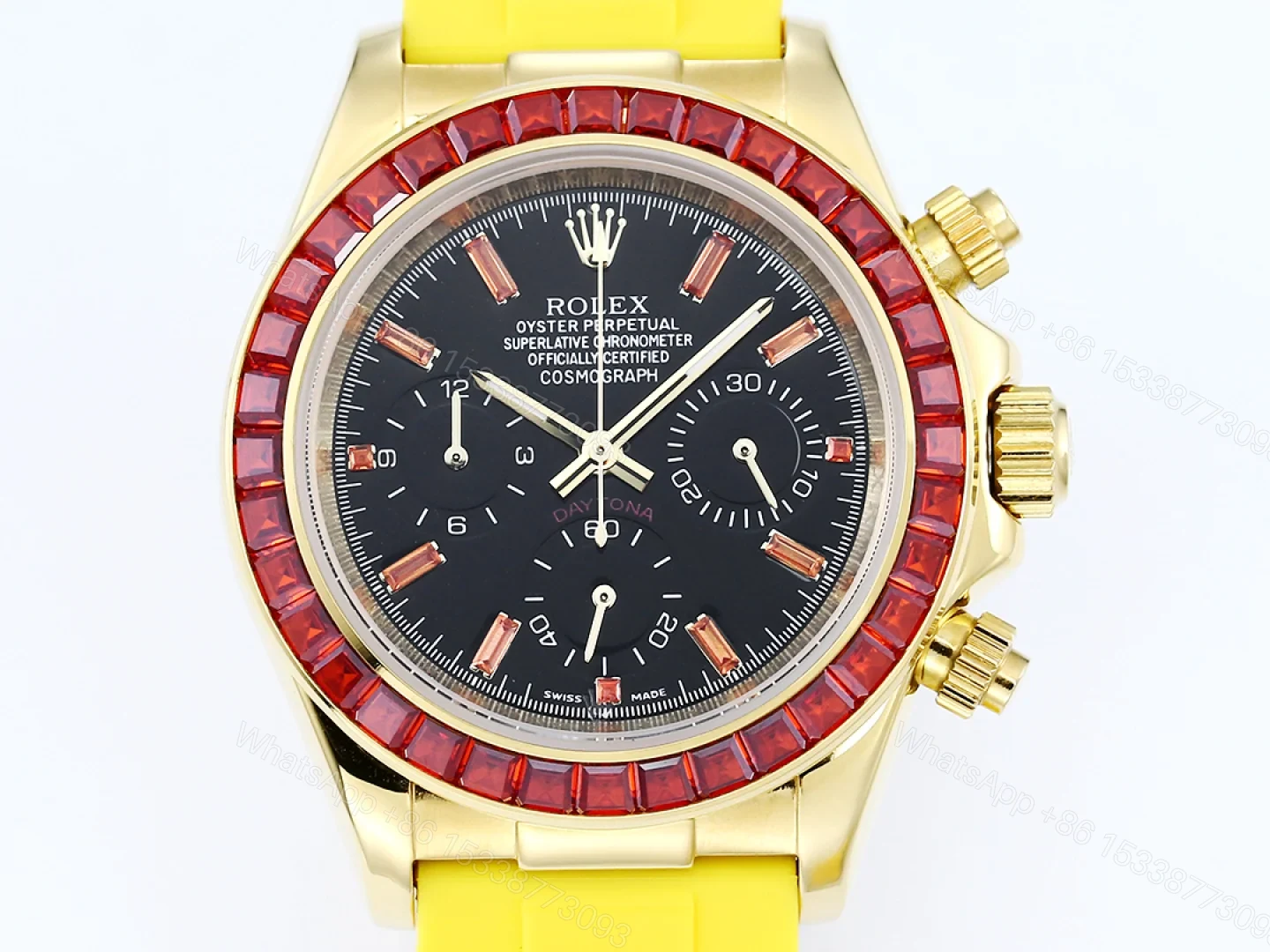 View 4 of Rolex Daytona Ruby Yellow Strap Replica 43MM Exclusive Gold Case Edition RG-ROLEX-DAYTONA-RUBY-YELLOW-43