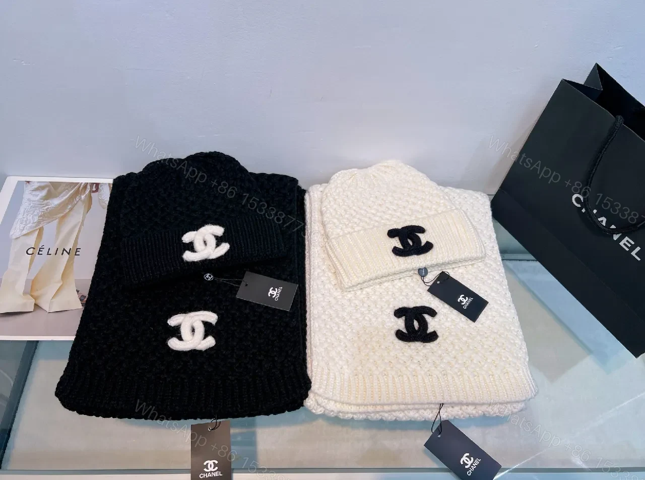 View 2 of Black Ivory Knit Set: Luxe Scarf & Beanie with Logo Clasp