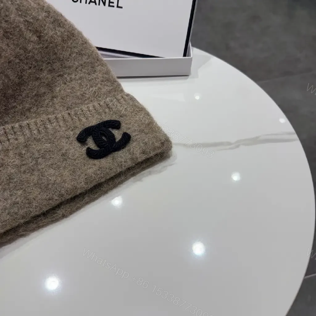 View 4 of Cozy Beanie in Taupe Knit | Luxe, Subtle Logo, Everyday Warmth