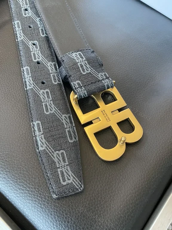 View 4 of Monogram Belt with Bold Gold Buckle - Luxury Jacquard Style Belt