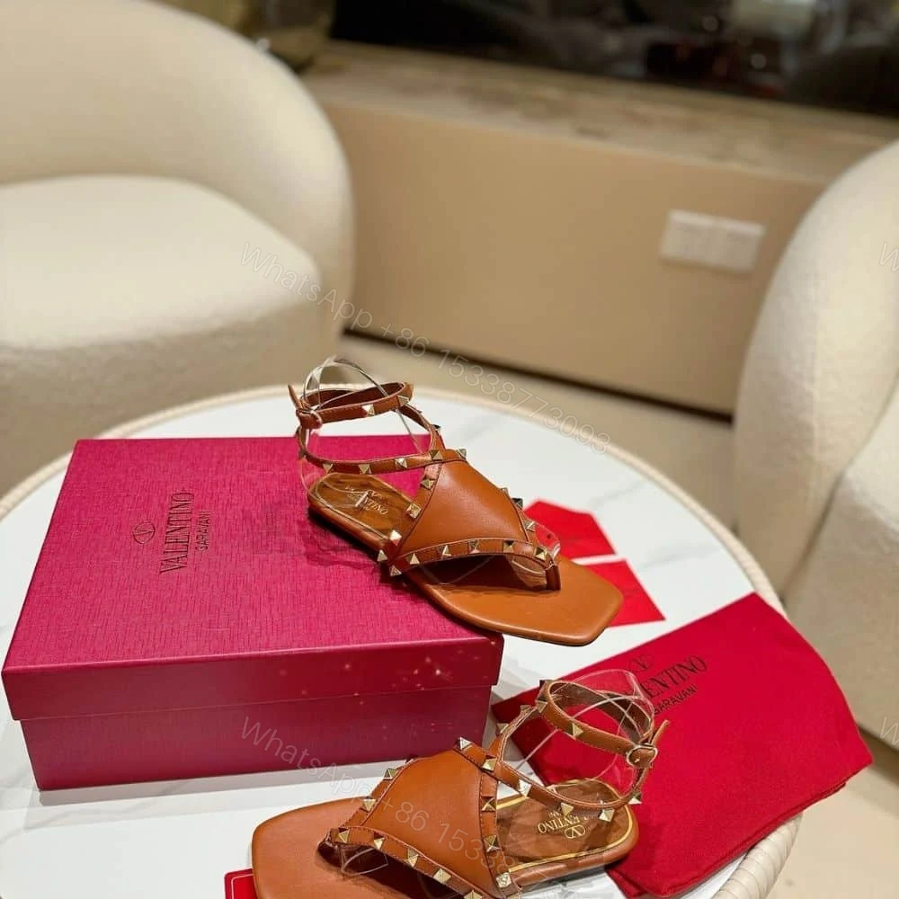 View 5 of VALENTINO GARAVANI ROCKSTUD THONG SANDALS BROWN