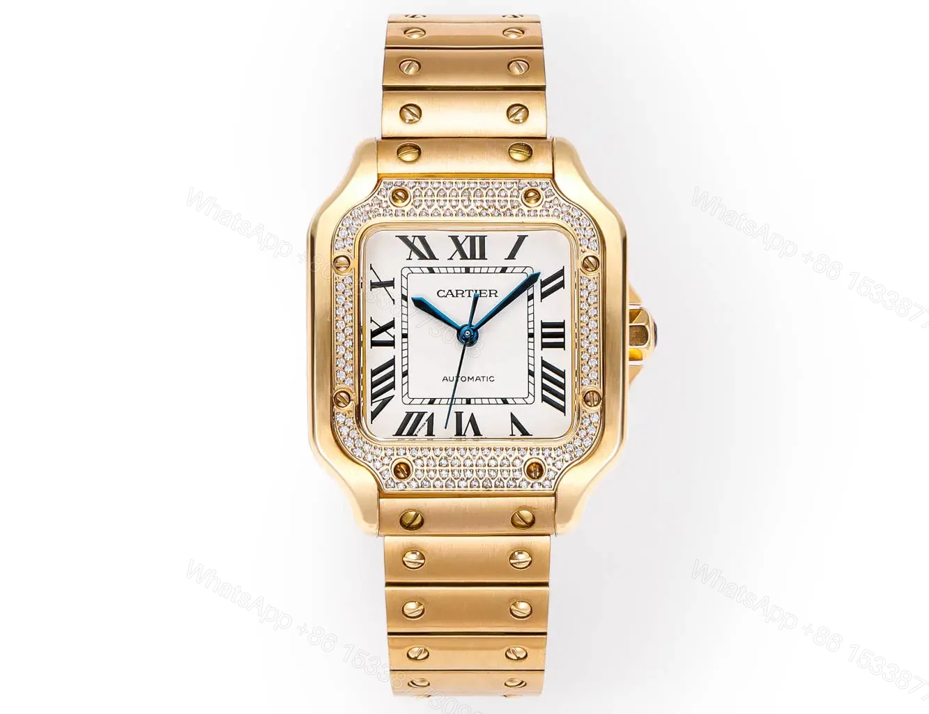 View 2 of Cartier super clone Santos White Dial Gold Bracelet 35MM Premium RG-CARTIER-SANTOS-WHT-GOLD-BRC-35