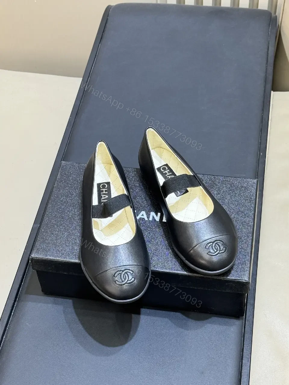 View 3 of Black Leather Mary Jane Smooth-Heel Chanel Shoes