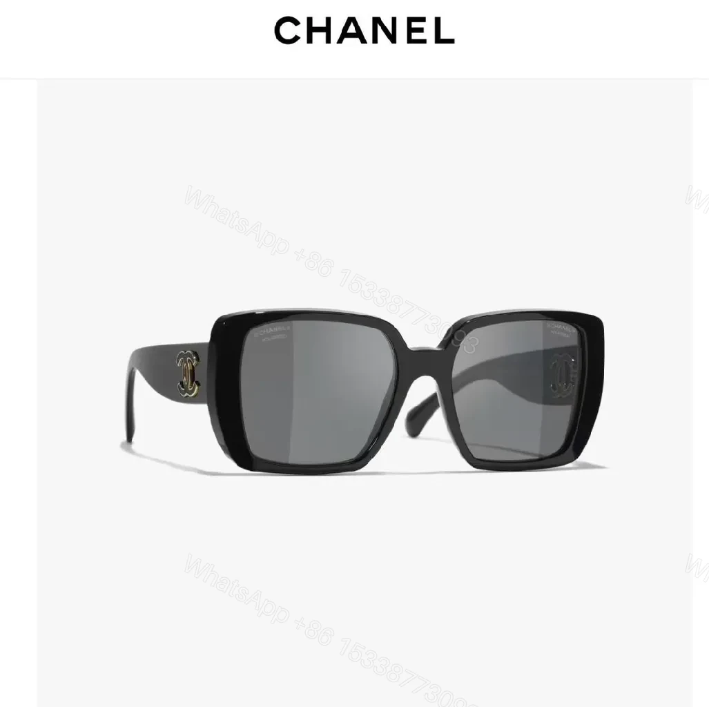 View 8 of Oversized Black Acetate Sunglasses with Gold Logo Detail