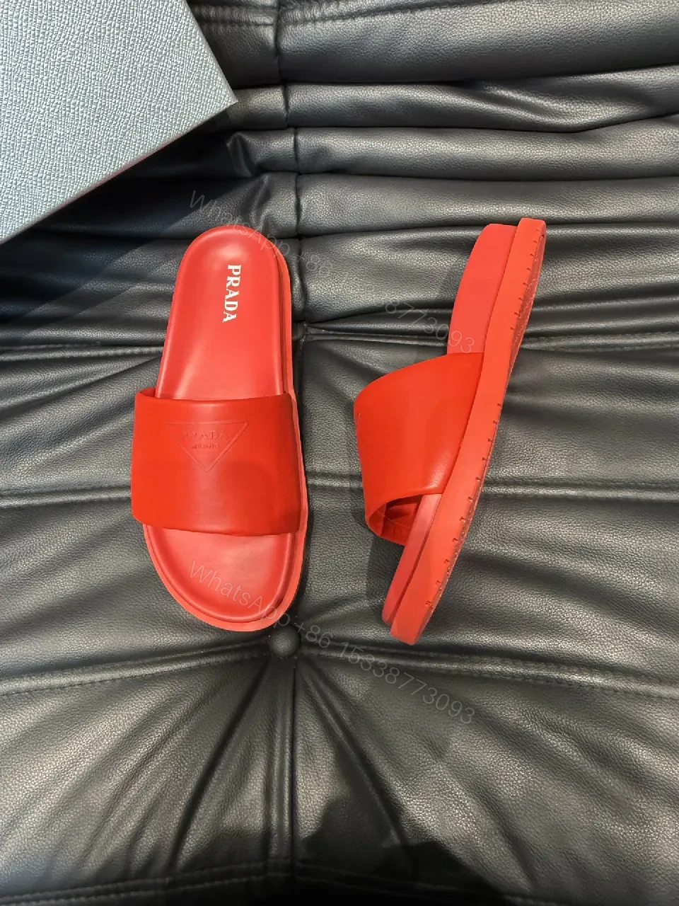 View 7 of Red Leather Minimalist Slides with Comfort-First Footbed