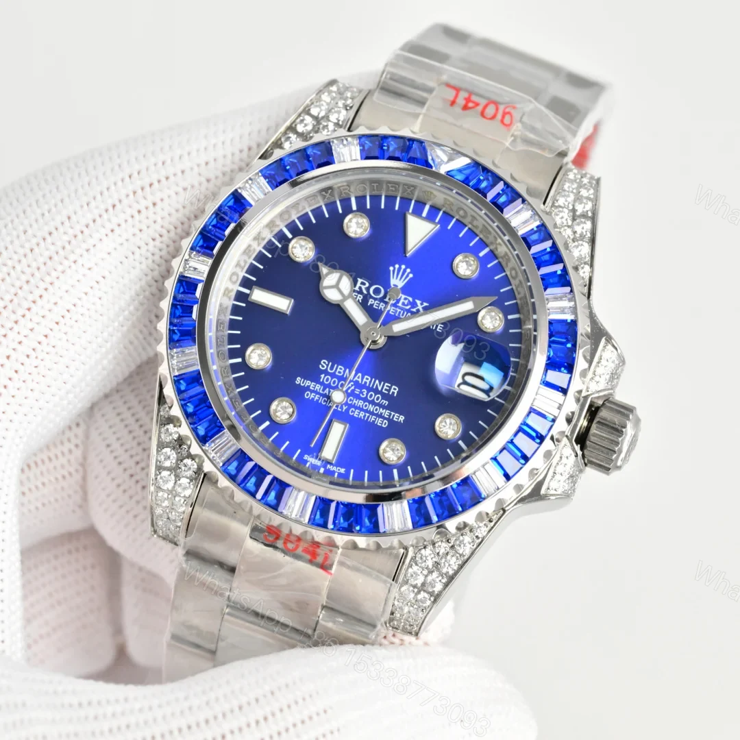 View 8 of Rolex Submariner Blue Diamond Replica 40MM Premium Pavé Steel Bracelet RG-ROLEX-SUB-BLUE-DIAMOND-40