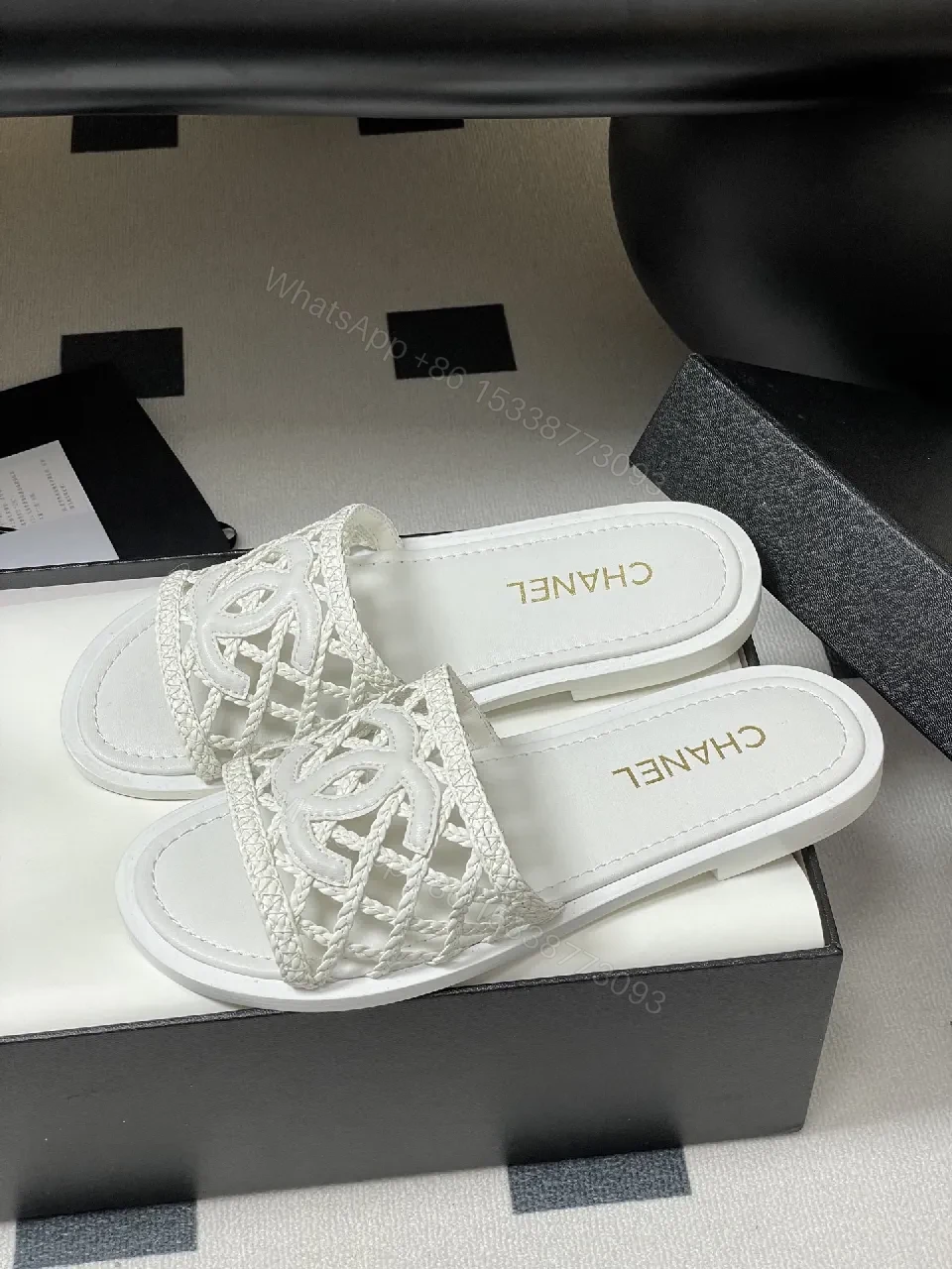 View 9 of White Woven Slide, Luxe Comfort, Open-Toe Footbed