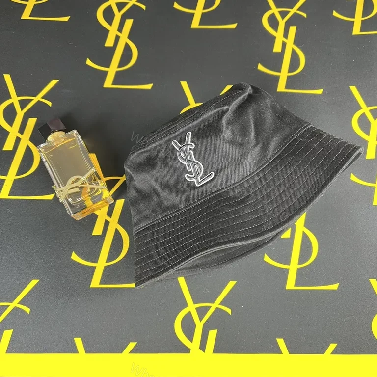 View 6 of Taupe-Brown YSL-Influenced Structured Bucket Hat