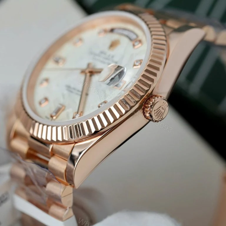 View 2 of Rolex Day-Date 40mm Custom Super Clone Rose Gold Wrapped + Moissanite Diamonds Dial