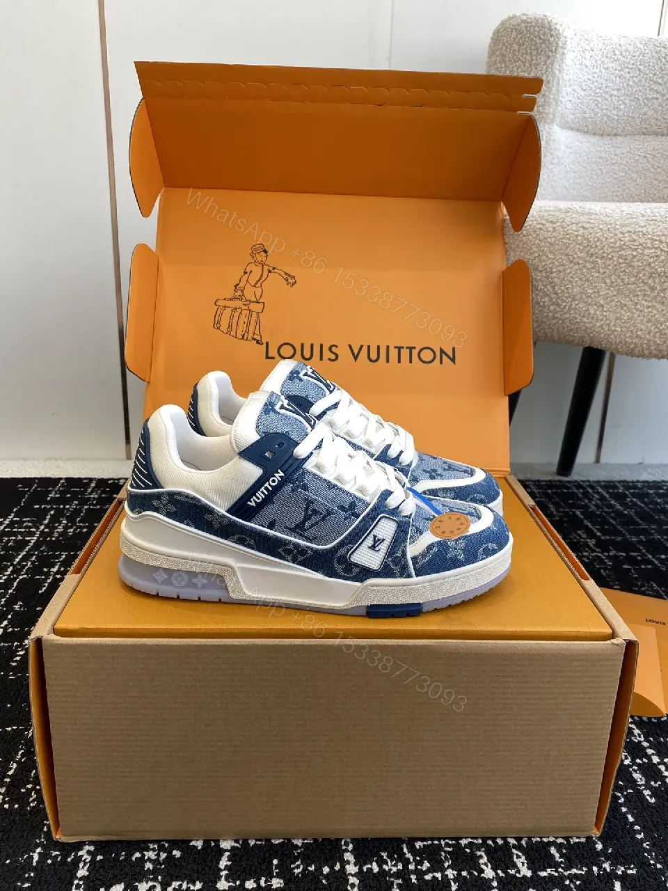 View 6 of Denim Luxe High-Tops: LV-Textured Comfort Sneakers