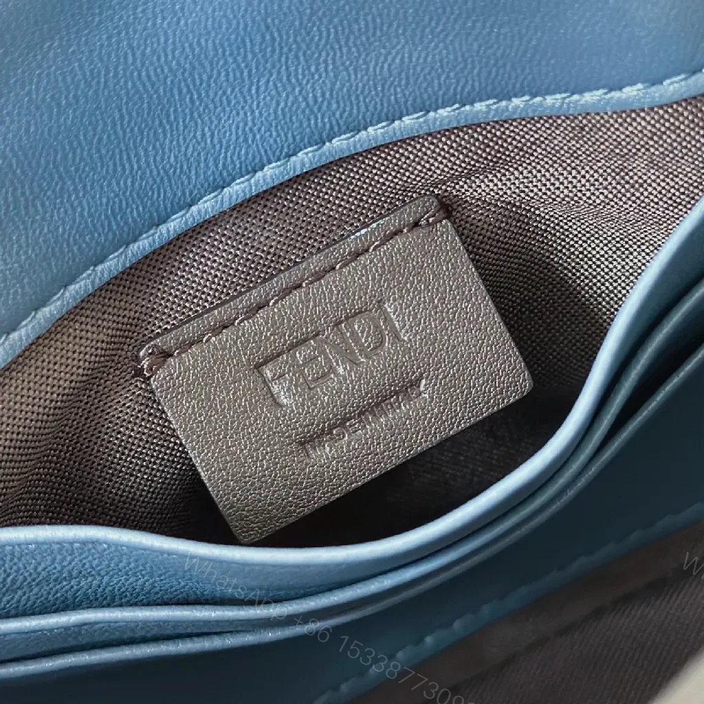 View 9 of Blue Leather Crossbody with Monogram Texture, Luxury Style