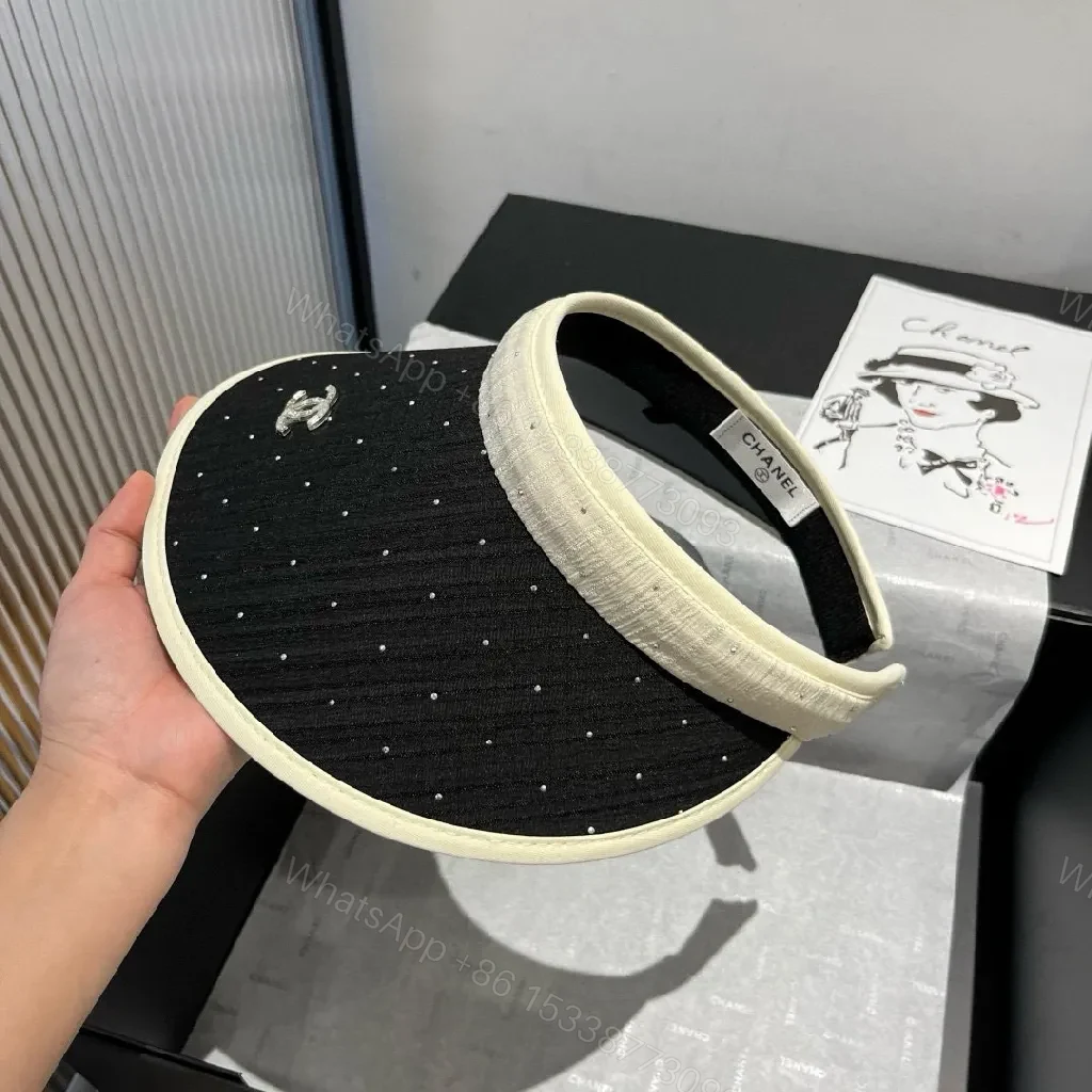 View 5 of Black Knit Dotted Visor with Cream Trim – Luxe Sun Shield