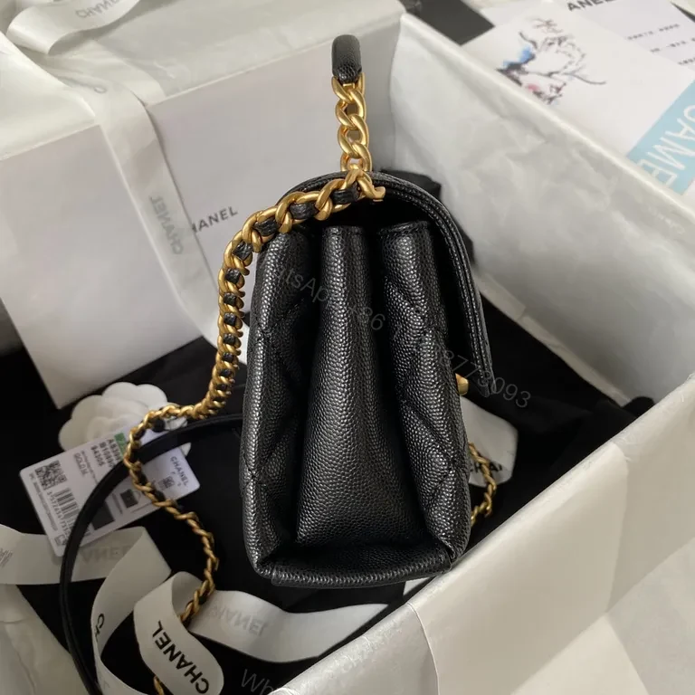 View 7 of Quilted Caviar Leather Bag: Gold Chain, Chanel-esque Luxury