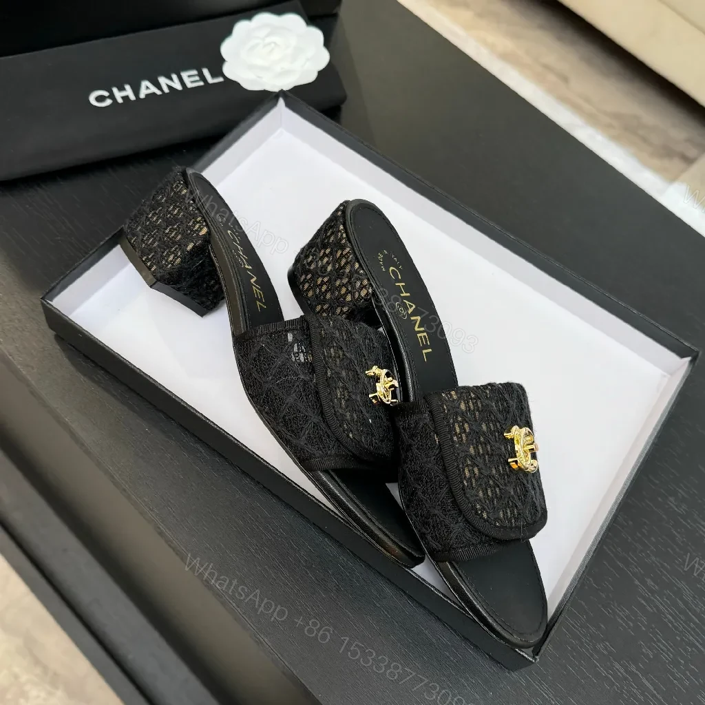 View 6 of Chic Knit-Texture Black Slip-Ons with Gold Hardware