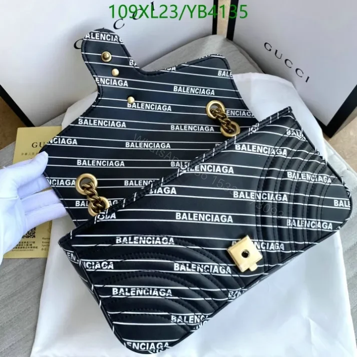 View 9 of Gucci Balenciaga GG Marmont Shoulder Bag YB413 in Leather
