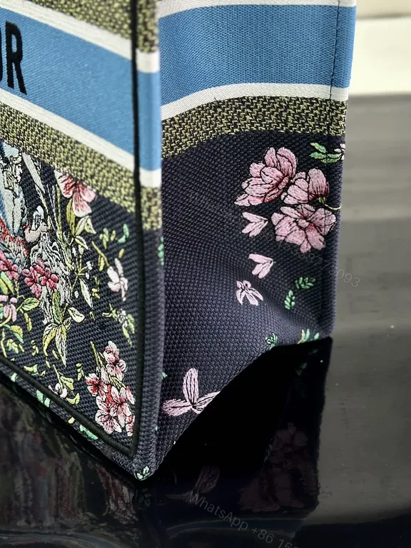 View 3 of Vibrant Floral Canvas Tote with Signature Banding - Dior Luxury Carryall