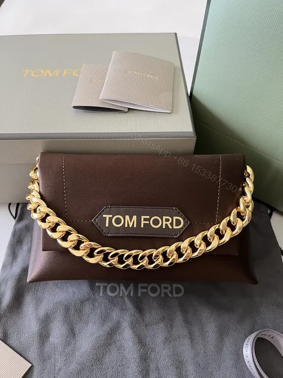 View 2 of Brown Leather + Gold Chain Tom Ford Handbag - Luxe Everyday Style