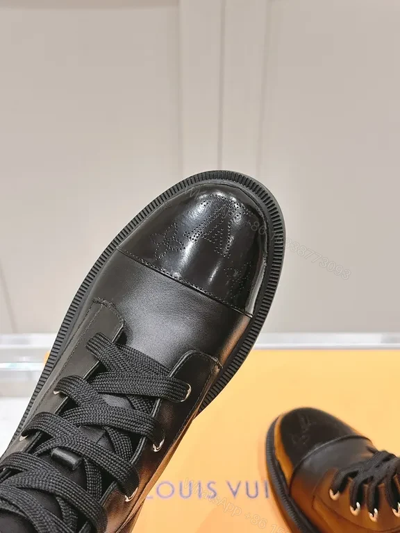 View 6 of Glossy Black Combat Boot - Louis Vuitton-Inspired Detailing, All-Day Comfort