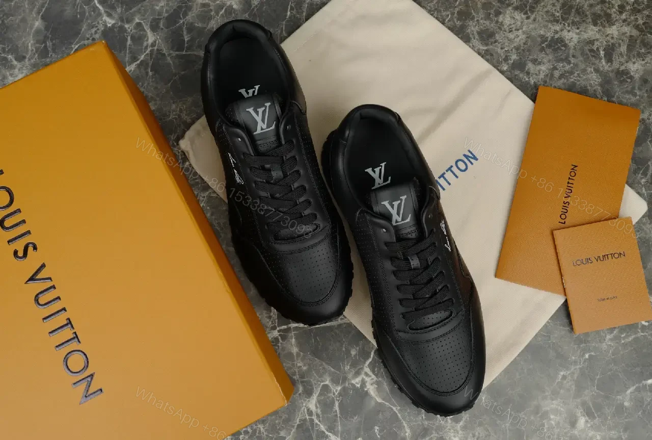 View 7 of Black Leather Sneakers Casual Louis Vuitton Style Signature LV Logo Sneaker