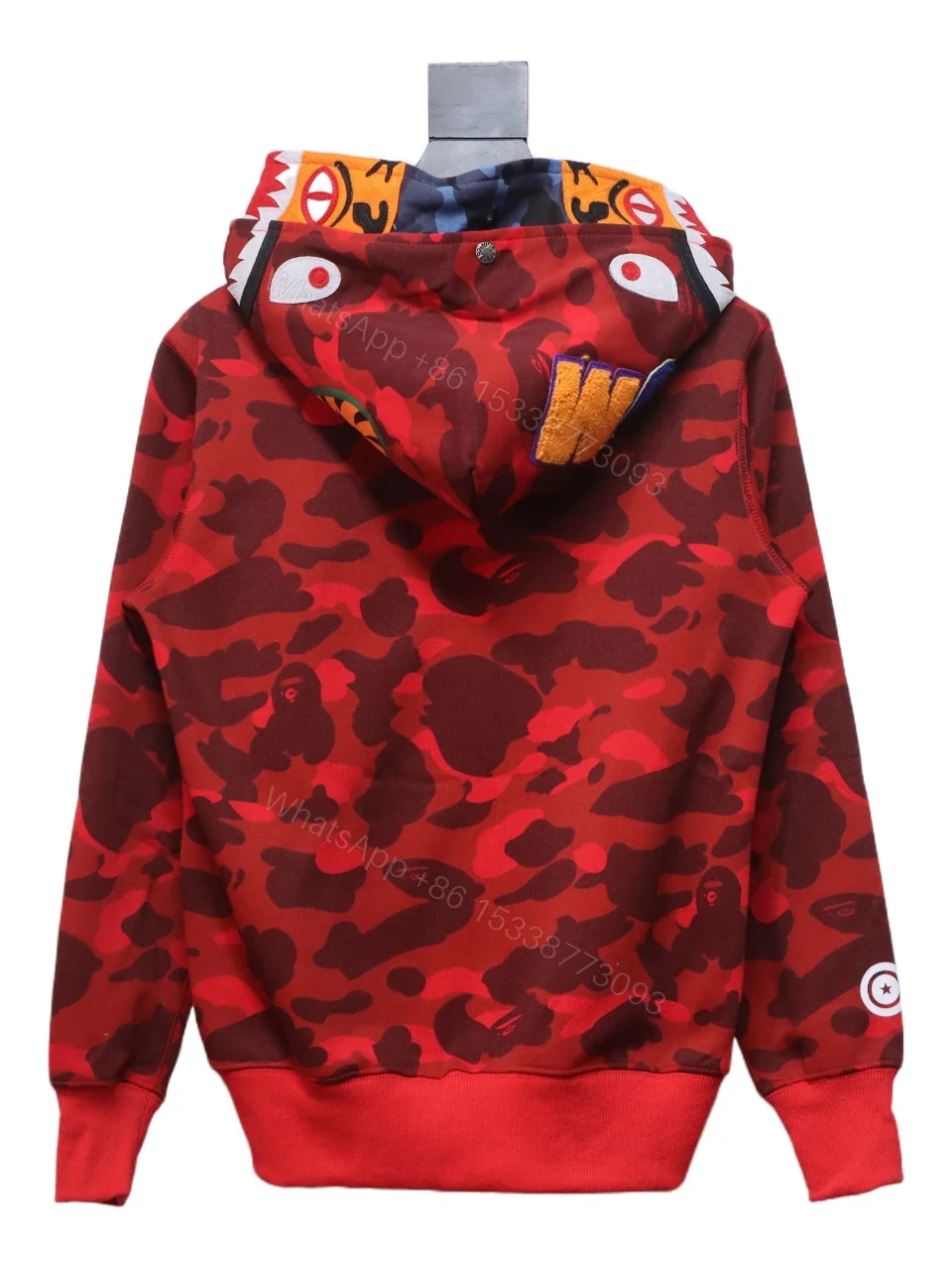 BAPE Shark's Head Tiger's Head Zipper Camo Double Hoodie Red — view 2