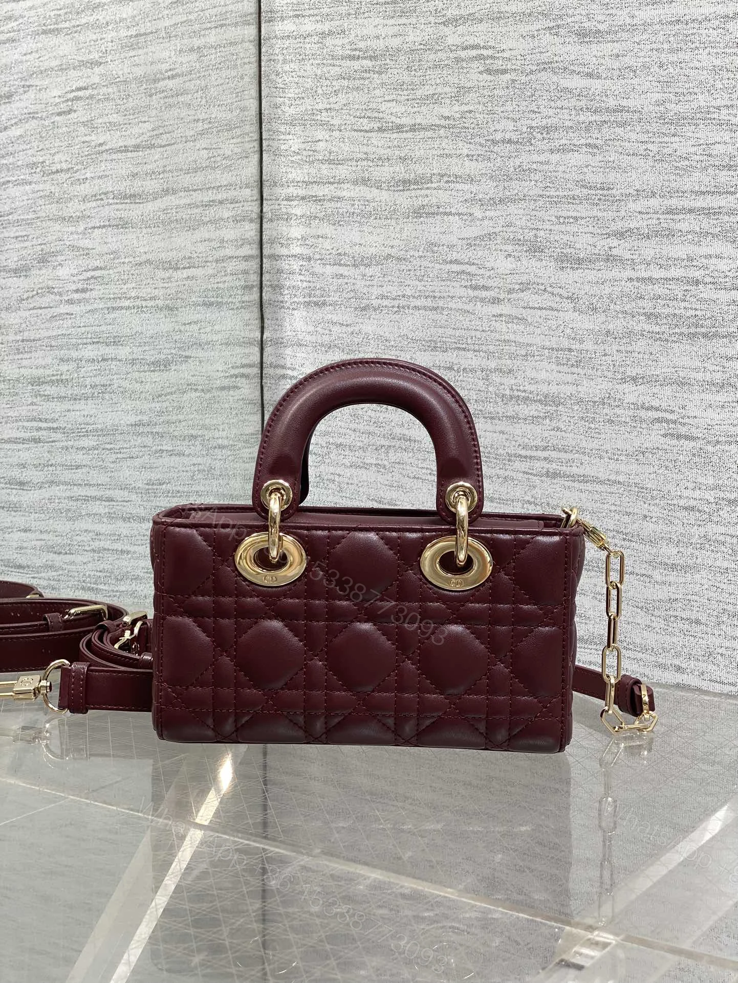 View 2 of DIOR SMALL LADY D‐JOY BAG 19 IN BURGUNDY GOLD HARDWARE