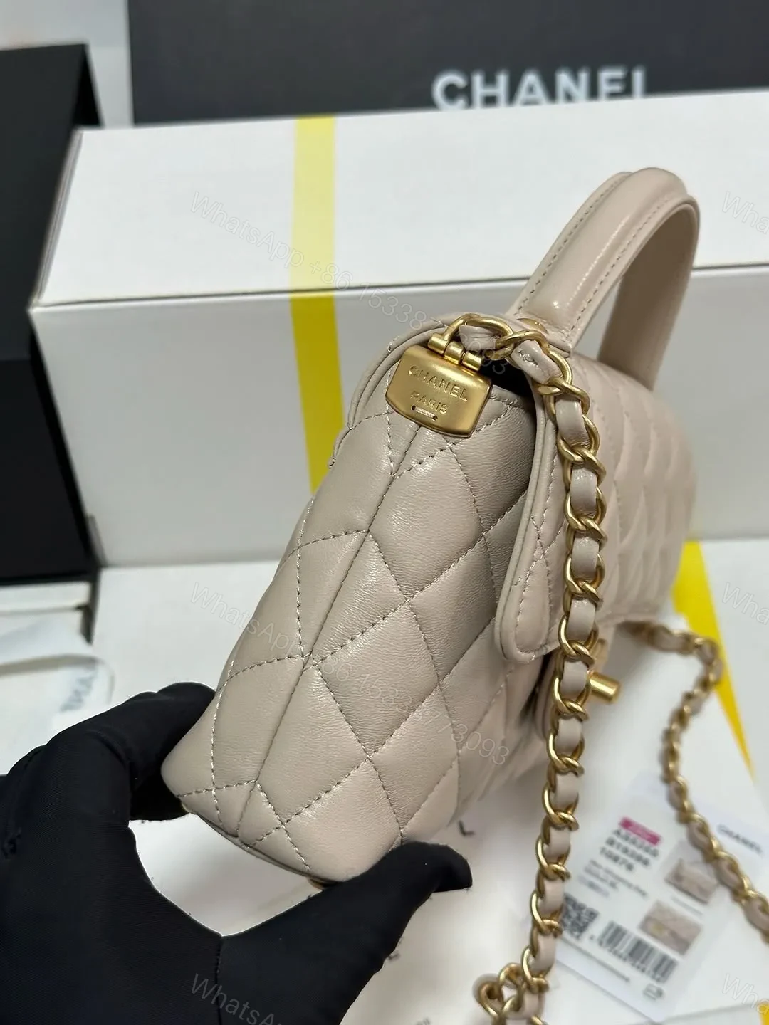View 4 of Chanel Beige Leather Small Top Handle Flap Bag