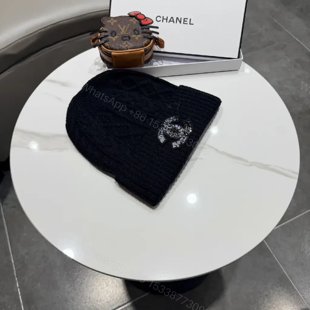 View 5 of Black Knit Beanie with Subtle Crest – Lux, All-Season Comfort