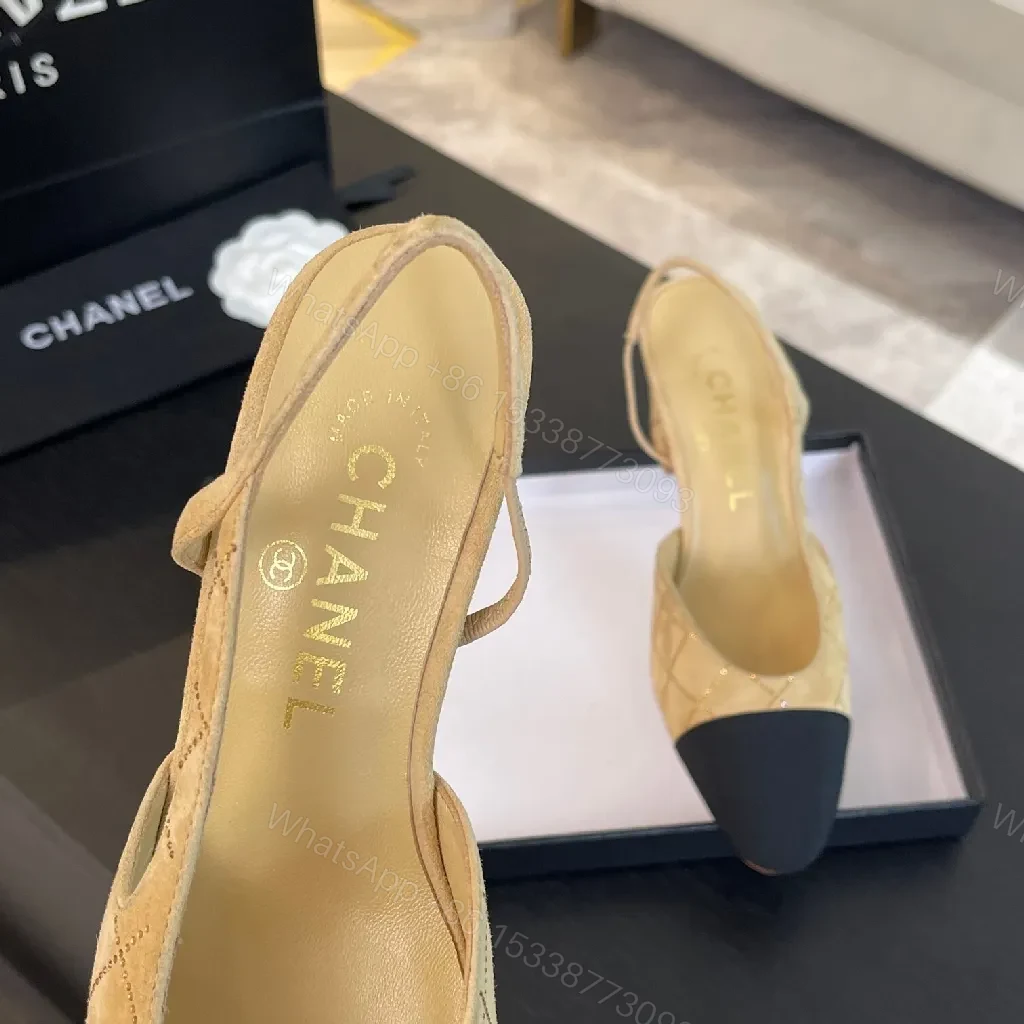 View 9 of Quilted Slingback Heels: Two-Tone, Block Heel, Luxe Style