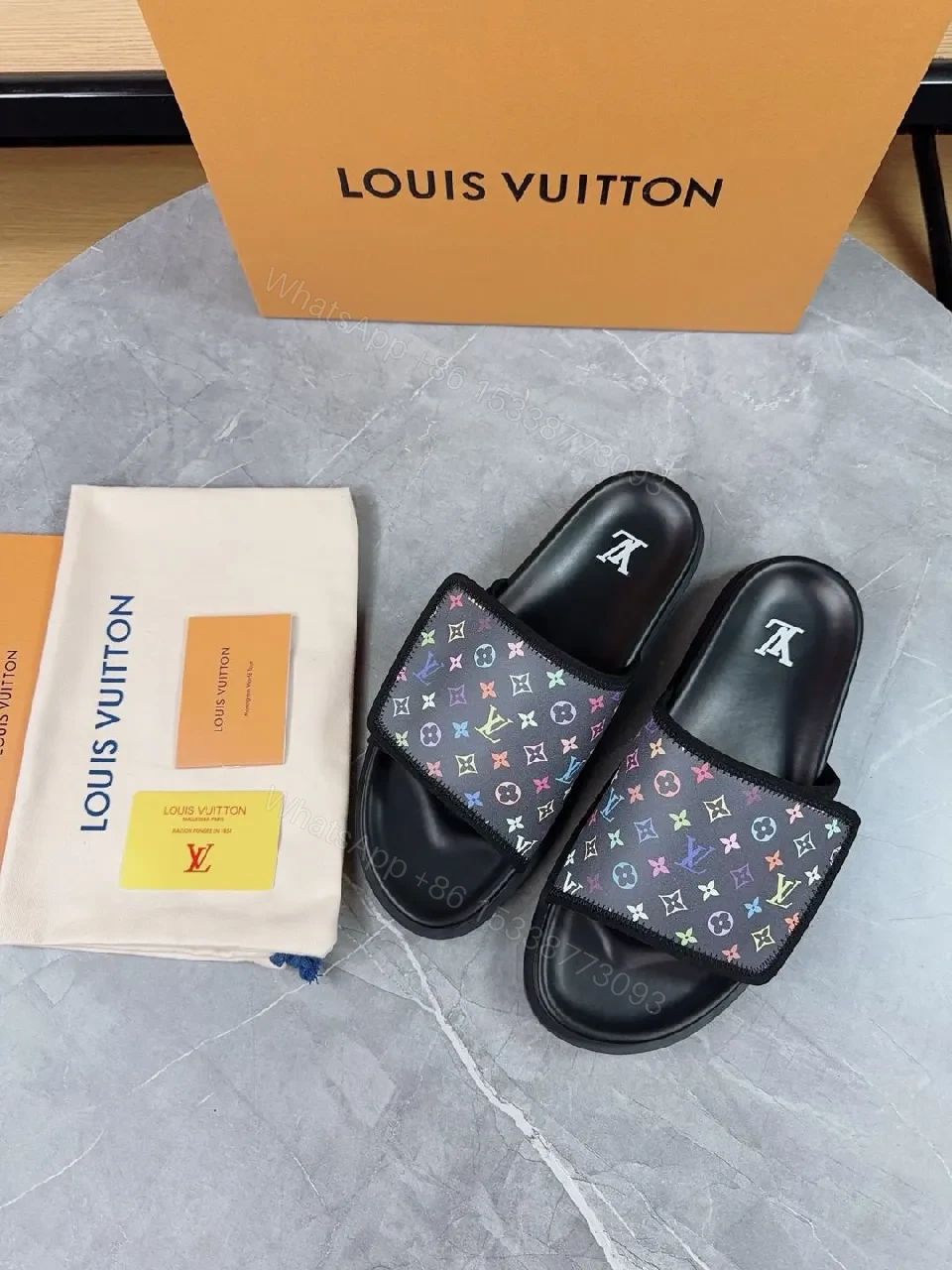 View 2 of Rainbow Monogram Slide, Premium Comfort, Luxury Casual Slip-On