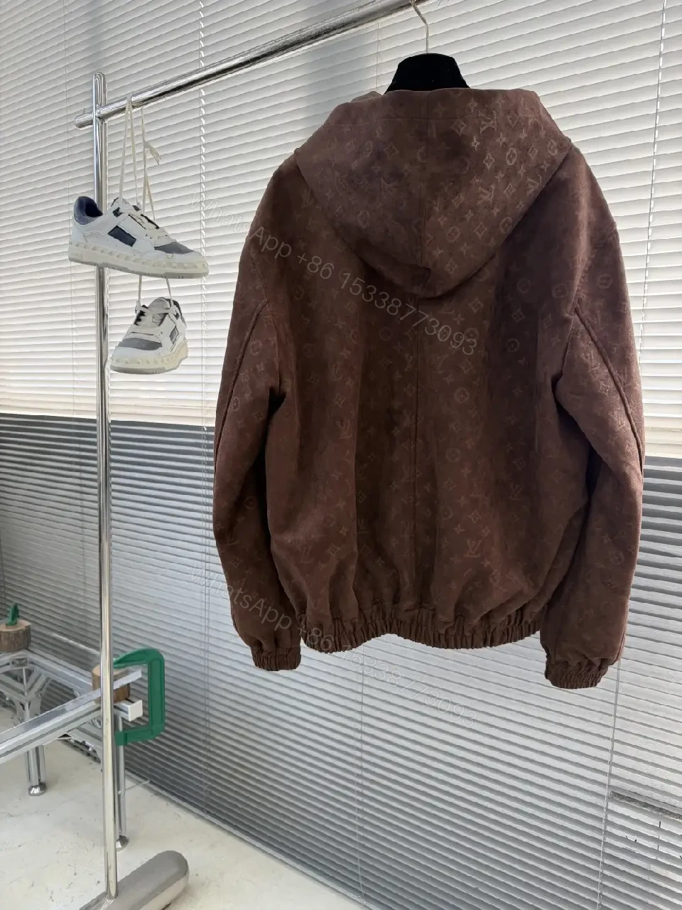 View 4 of Brown Monogram Zip Hoodie Jacket — Urban Luxury Warmth