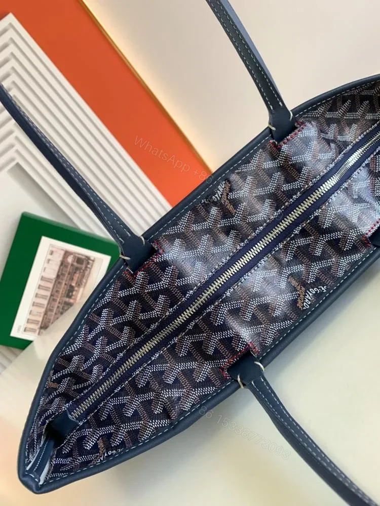 View 7 of Goyard Navy Blue Goyardine Coated Canvas and Leather Saint Louis PM Tote