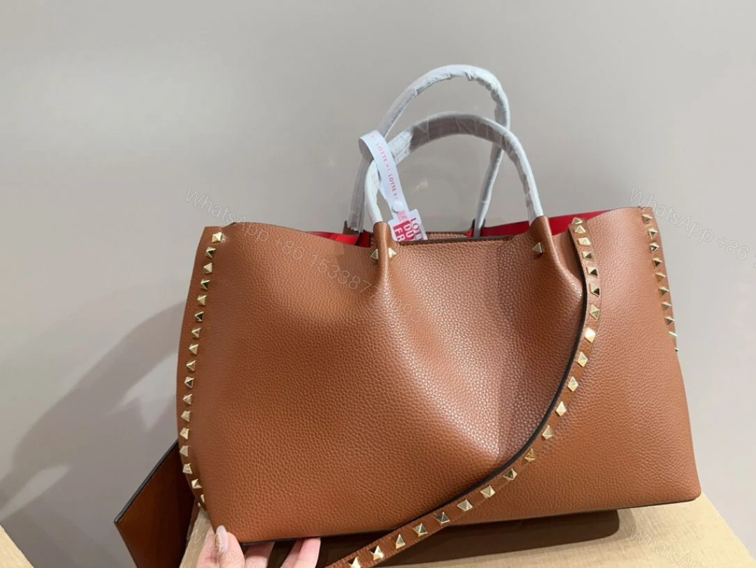 View 7 of VALENTINO GARAVANI ROCKSTUD TOTE BROWN 36CM
