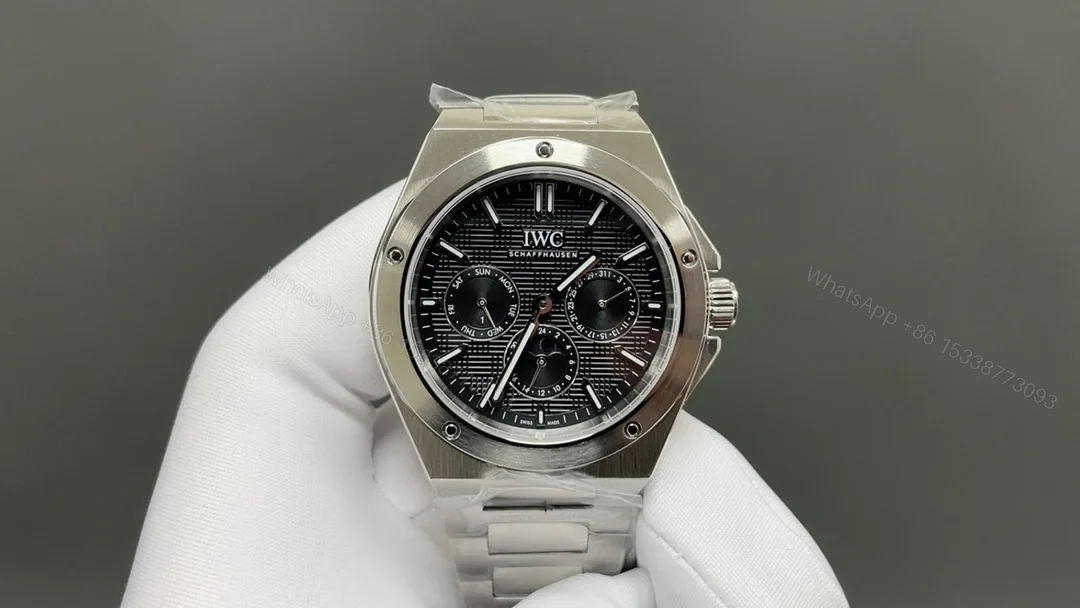 IWC Ingenieur Black Replica 42MM Premium Perpetual Calendar Steel Bracelet Edition RG-IWC-INGENIEUR-BLACK-42 — view 1