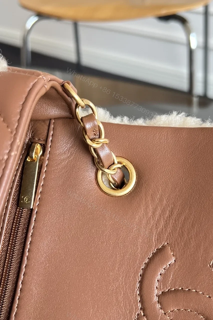 View 12 of Ivory Shearling Quilted Bag: Luxe Chain-Detail