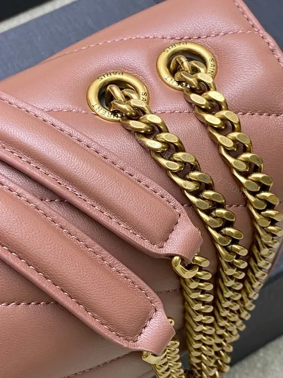 View 5 of Chic Pink Leather Flap Bag with Gold YSL Monogram, Luxury Everyday Essential