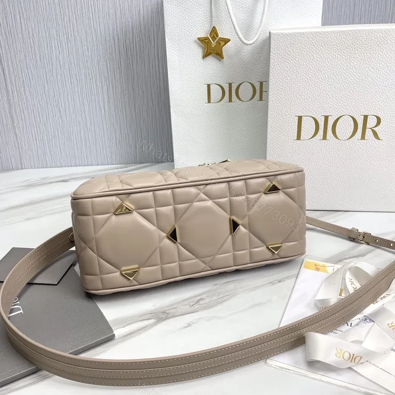 View 8 of Taupe Soft-Soled Luxury Satchel: Quilted, Structured Dior-Inspired Bag