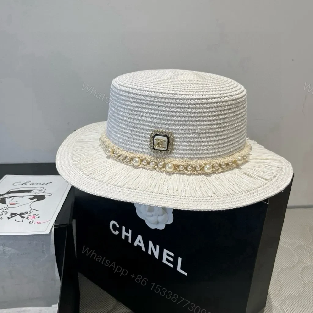 Chic Straw Hat with Pearl Trim — Timeless Resort Style — view 1