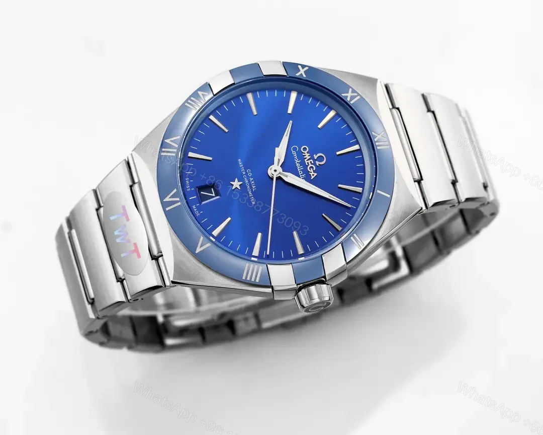 View 4 of Omega Constellation 5th Generation Star Series Ceramic Bezel Watch Blue Dial 41MM Stainless Steel Case 8900/8901 Co-Axial Movement