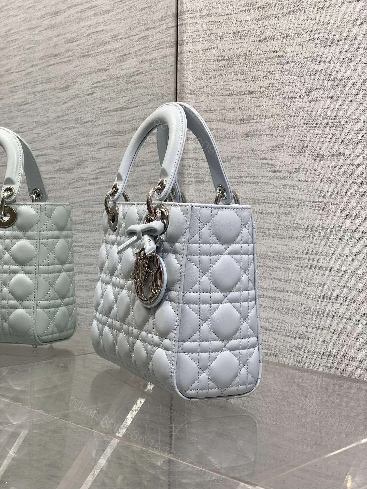 View 4 of Dior Small Lady Dior Bag in Ice Blue Cannage