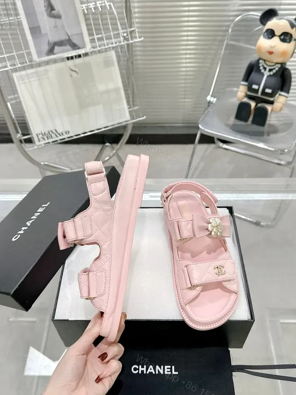 Soft Pink Chanel-Style Sandals: Delicate Comfort Luxury Shoes — view 3
