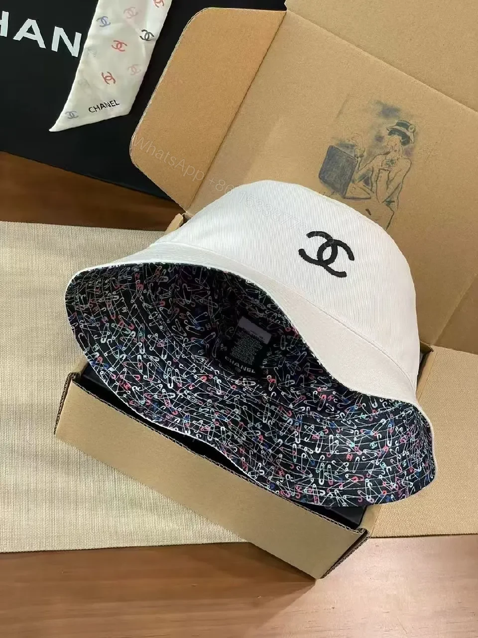 View 3 of Bold Color Block Bucket Hat: Luxe Comfort, Patterned Interior