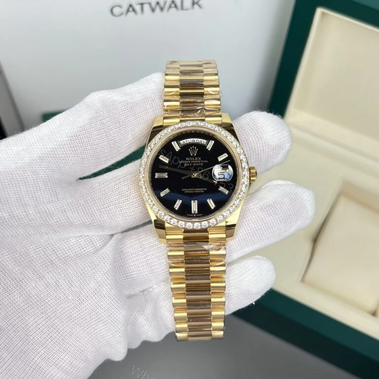 Day-Date 40mm Super Clone 18K Gold Wrapped Black Dial Diamond Bezel — view 1