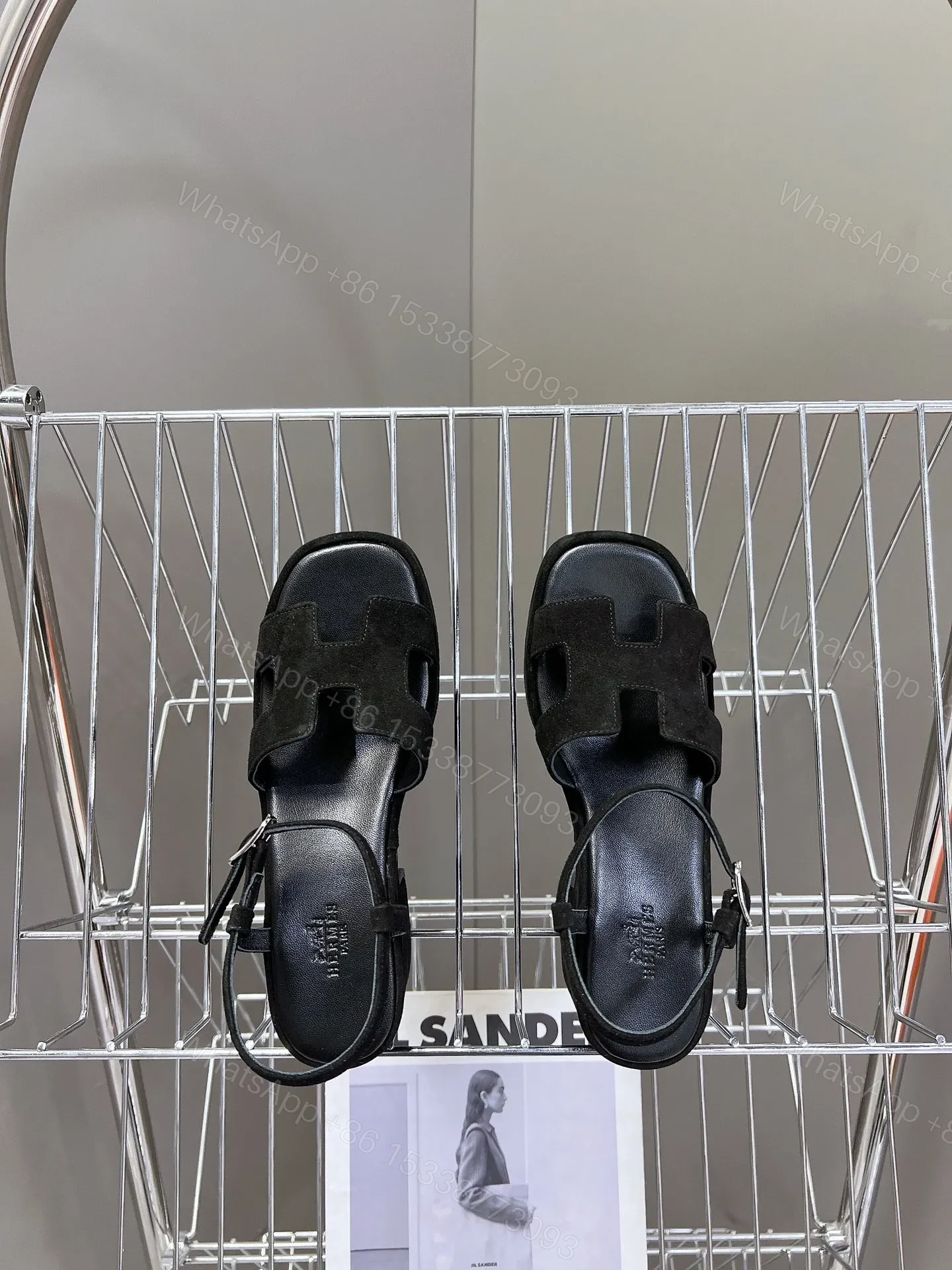 View 2 of Hermes Women Black Suede Slingback Sandals