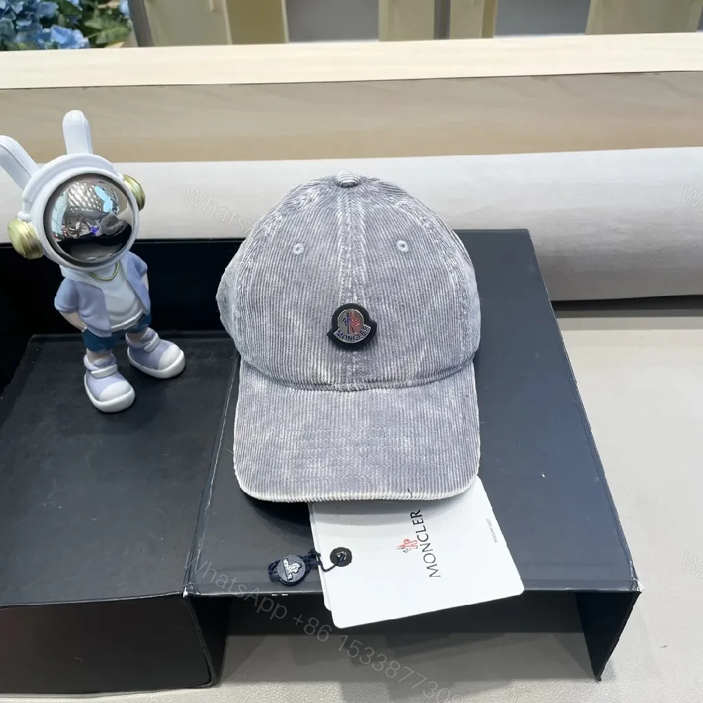 View 6 of Gray Corduroy Cap with Subtle Moncler Logo