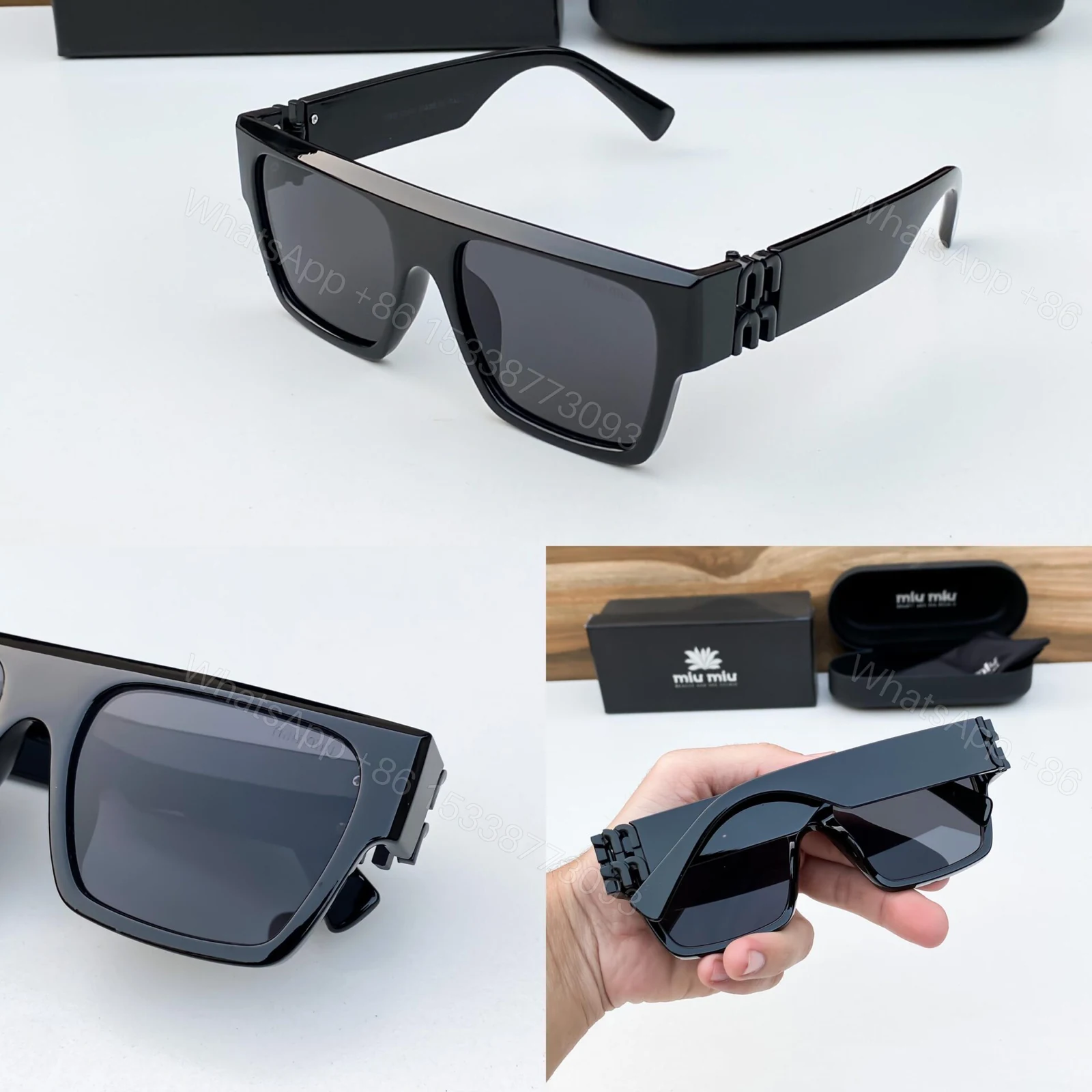 View 3 of Miu Miu Square Black Sunglasses