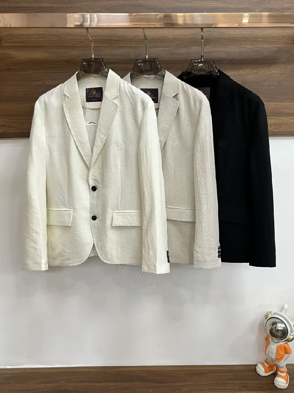 View 11 of White/Off-White Single-Breasted Blazer with Notched Lapels and Subtle Texture